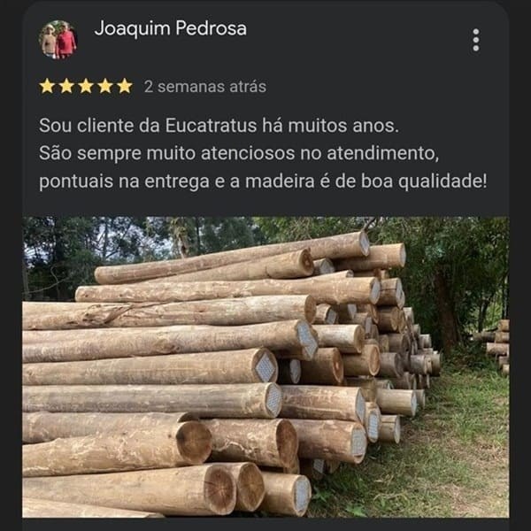 Cliente: "Gostaria de agradecer pela entrega dos postes, deu tudo certo! Em breve estarei negociando mais."